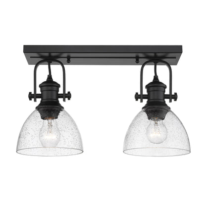 Hines 2-Light Semi-Flush in Matte Black with Seeded Glass - - Golden Lighting