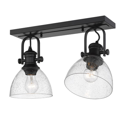 Hines 2-Light Semi-Flush in Matte Black with Seeded Glass - Matte Black / Seeded Glass / Clear - Golden Lighting