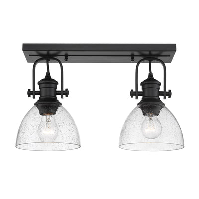 Yep by Golden Lighting Hines 2-light Semi-Flush Mount in Matte Black and Seeded Glass - - Golden Lighting