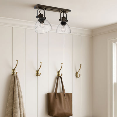 Yep by Golden Lighting Hines 2-light Semi-Flush Mount in Matte Black and Seeded Glass - - Golden Lighting