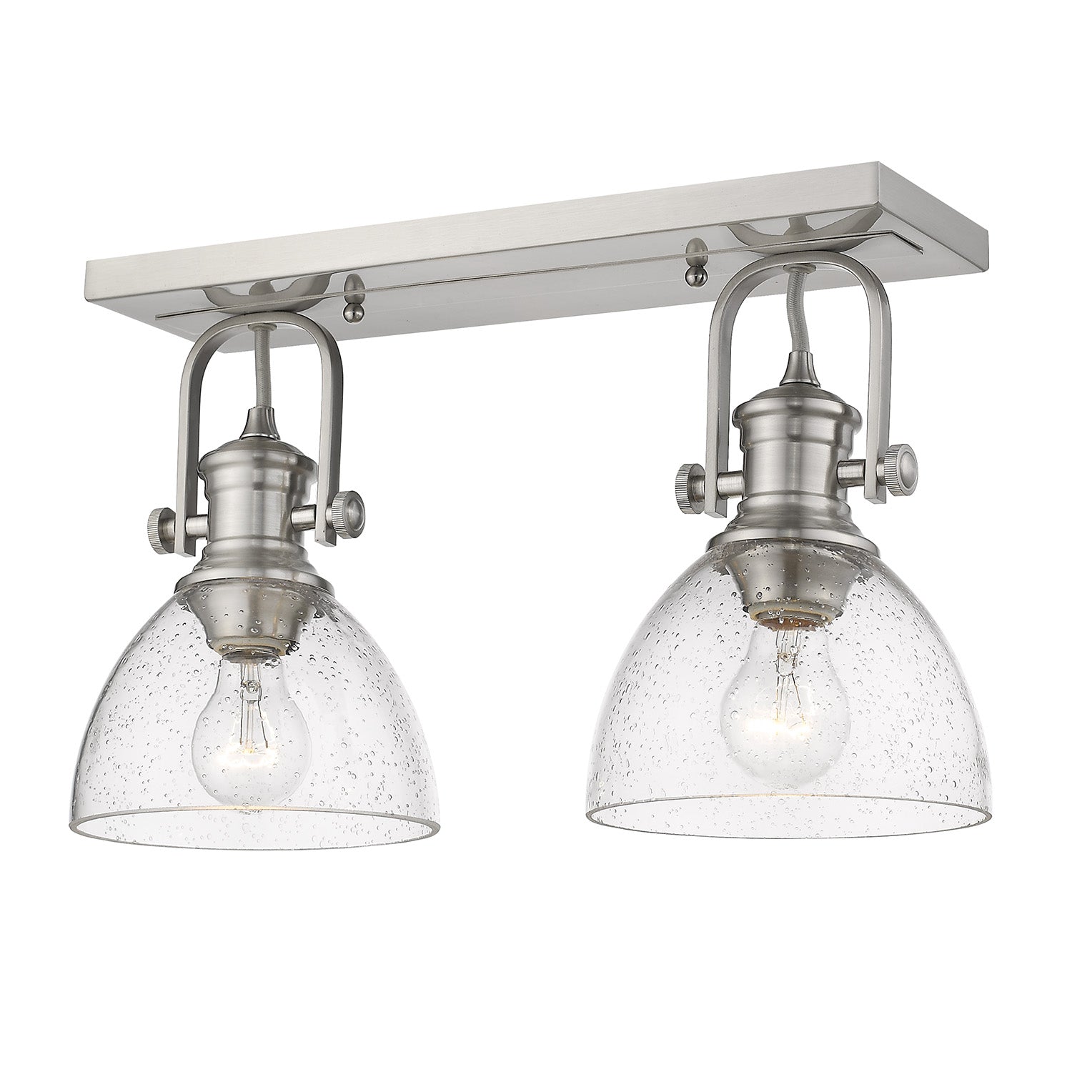 Hines 2-Light Semi-Flush in Pewter with Seeded Glass - - Golden Lighting