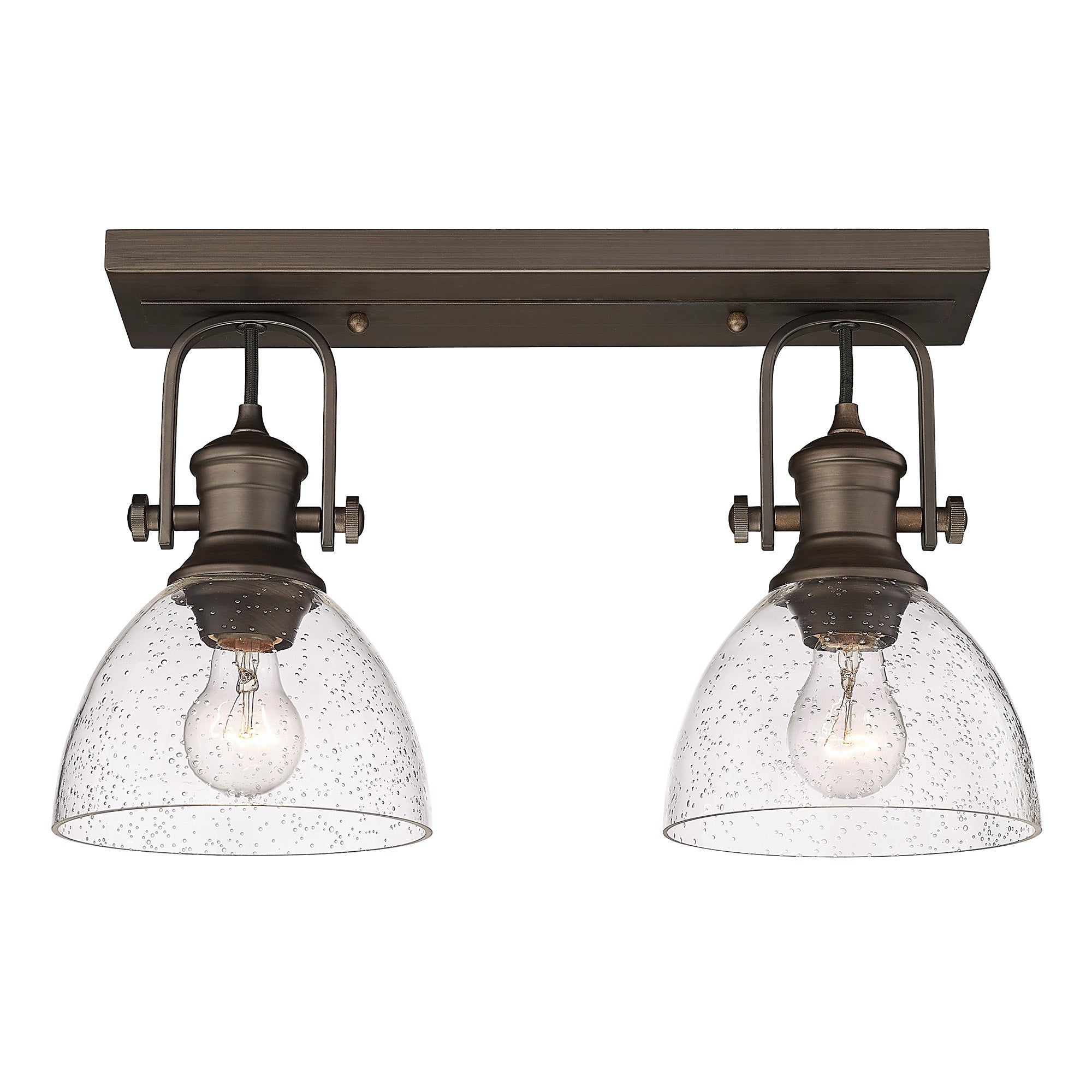 Hines 2-Light Semi-Flush in Rubbed Bronze with Seeded Glass - - Golden Lighting