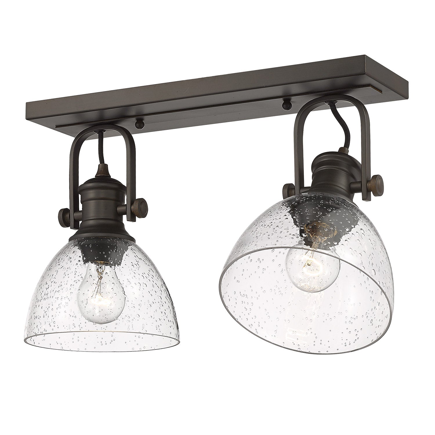 Yep by Golden Lighting Hines 2-light Semi-Flush Mount in Rubbed Bronze and Seeded Glass