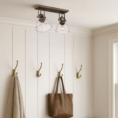 Yep by Golden Lighting Hines 2-light Semi-Flush Mount in Rubbed Bronze and Seeded Glass - - Golden Lighting