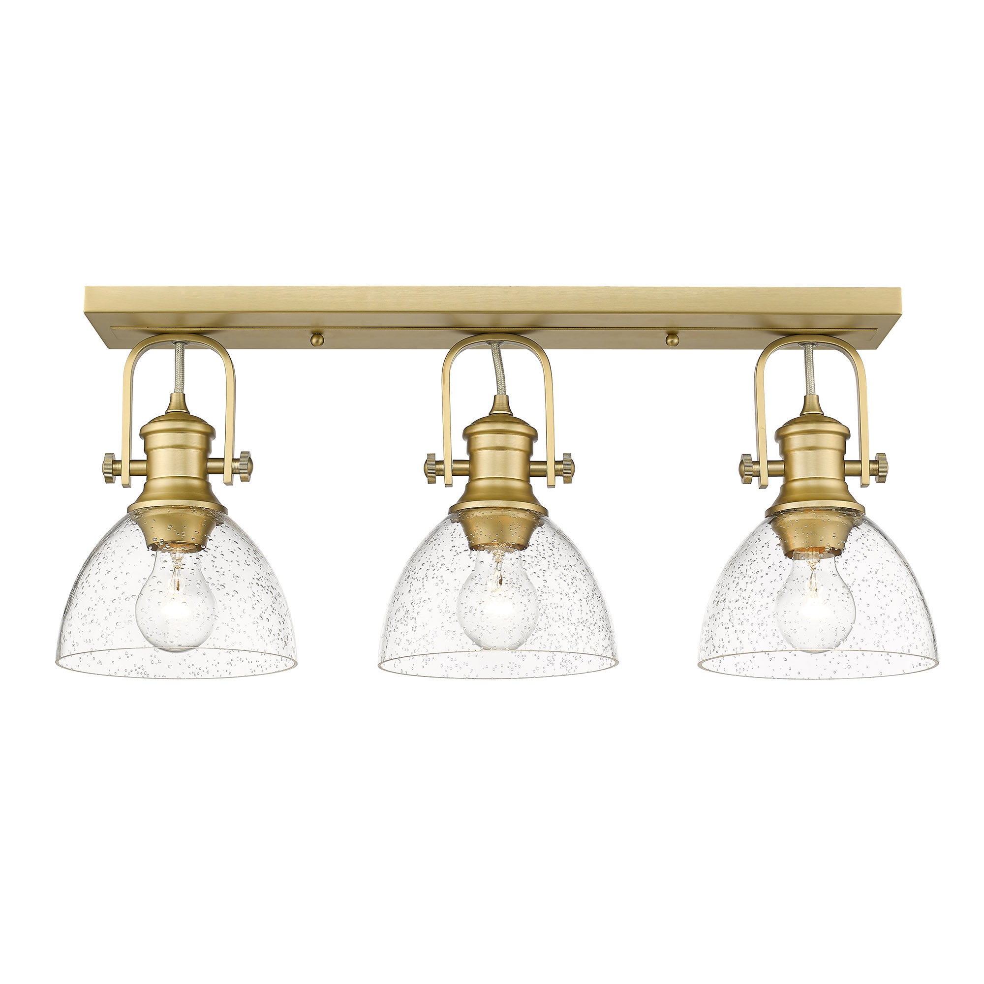 Hines 3-Light Semi-Flush in Brushed Champagne Bronze with Seeded Glass - - Golden Lighting