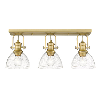 Hines 3-Light Semi-Flush in Brushed Champagne Bronze with Seeded Glass - - Golden Lighting