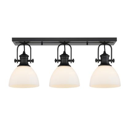 Hines 3-Light Semi-Flush in Matte Black with Opal Glass - - Golden Lighting