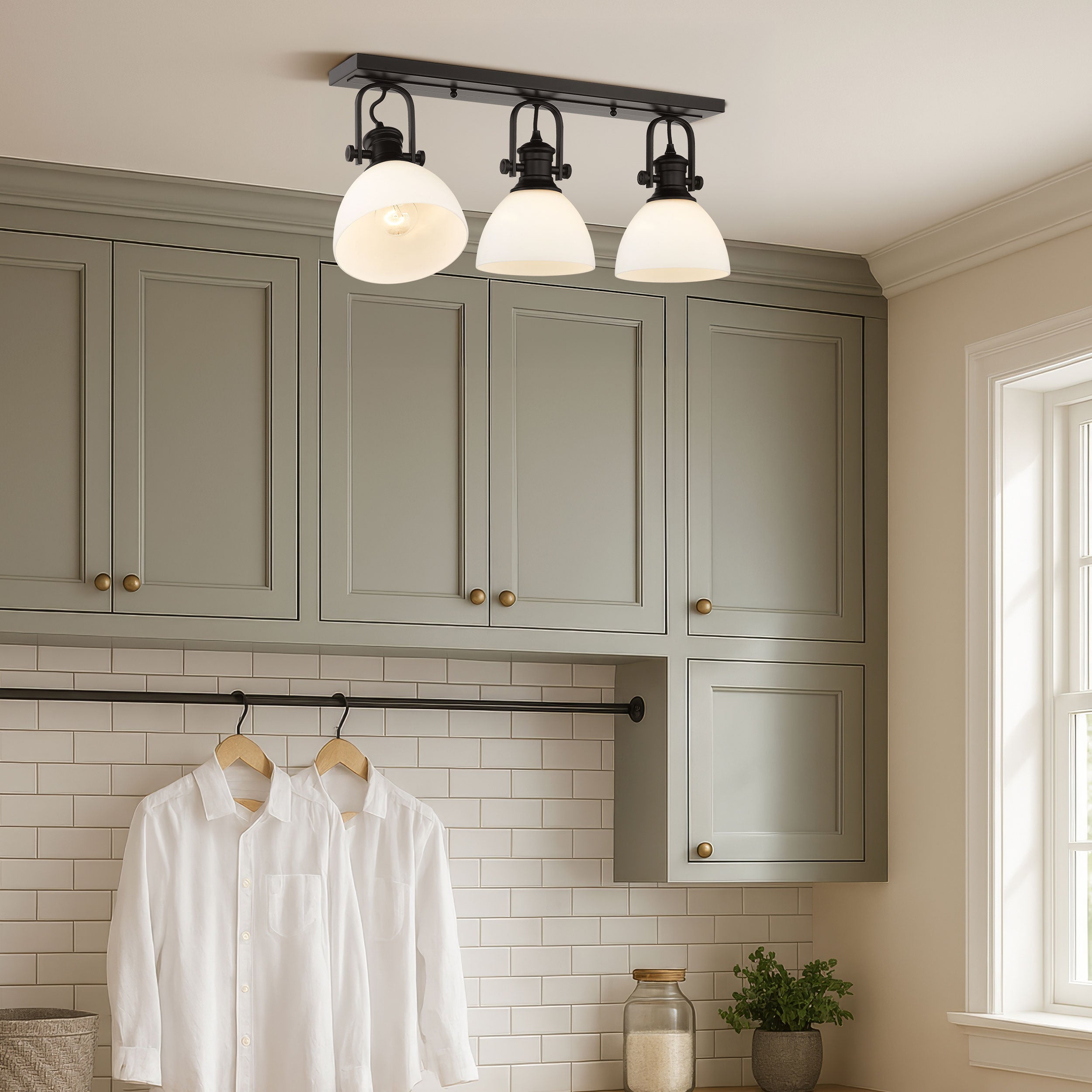 Yep by Golden Lighting Hines 3-light Semi-Flush Mount in Matte Black and Opal Glass