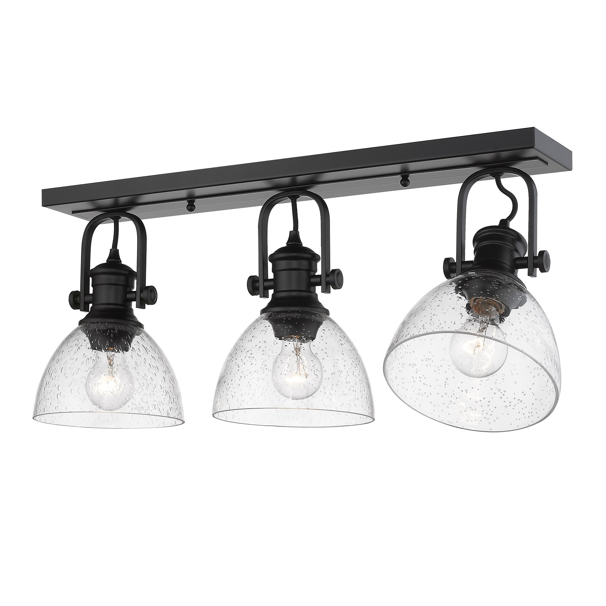 Hines 3-Light Semi-Flush in Matte Black with Seeded Glass - Default Title - Golden Lighting