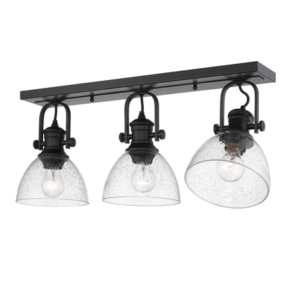Hines 3-Light Semi-Flush in Matte Black with Seeded Glass - Default Title - Golden Lighting