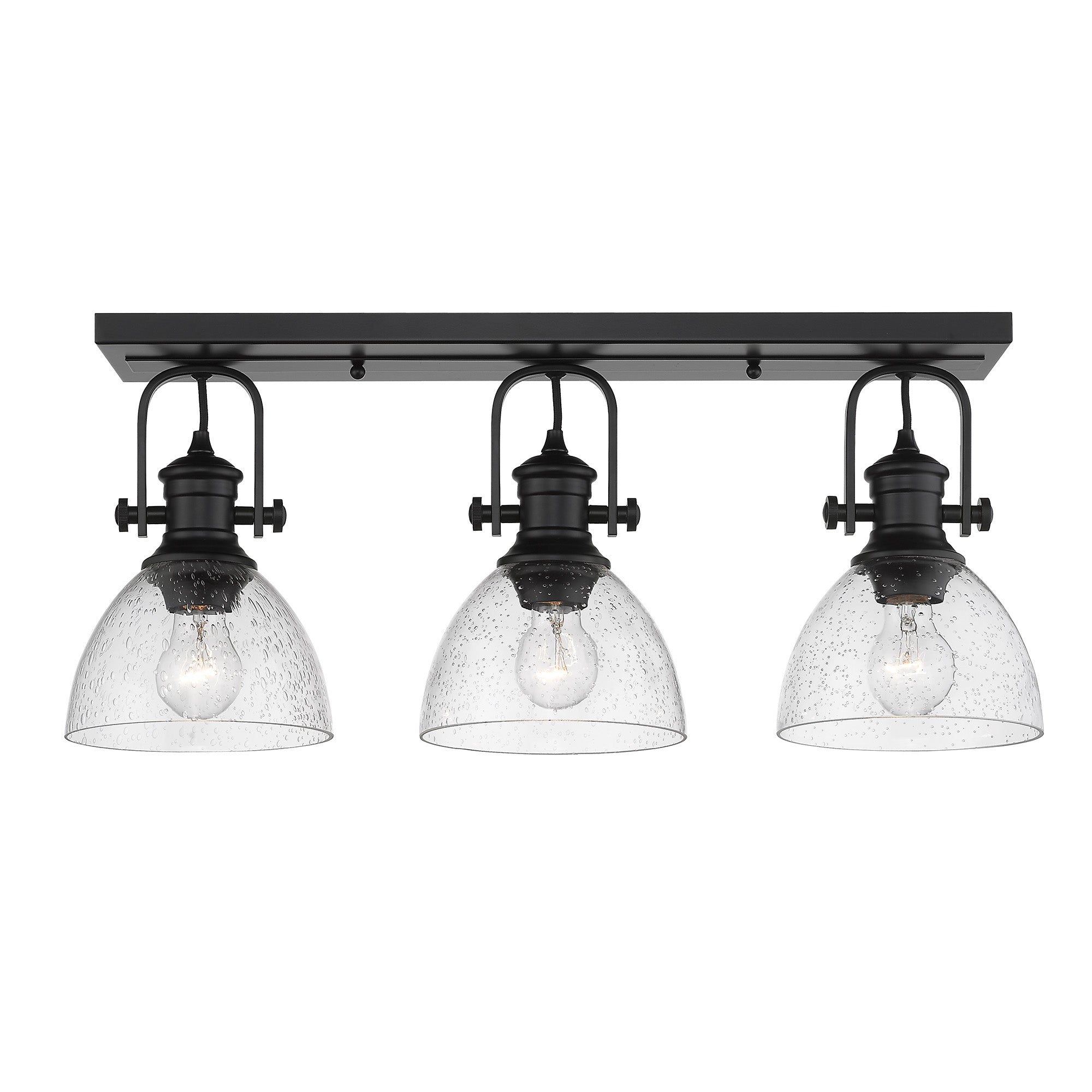 Hines 3-Light Semi-Flush in Matte Black with Seeded Glass - - Golden Lighting