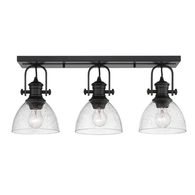 Yep by Golden Lighting Hines 3-light Semi-Flush Mount in Matte Black and Seeded Glass - - Golden Lighting