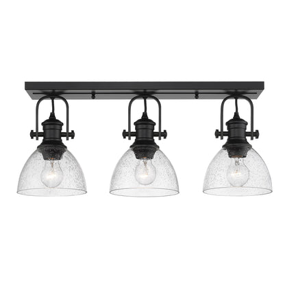 Hines 3-Light Semi-Flush in Matte Black with Seeded Glass - - Golden Lighting
