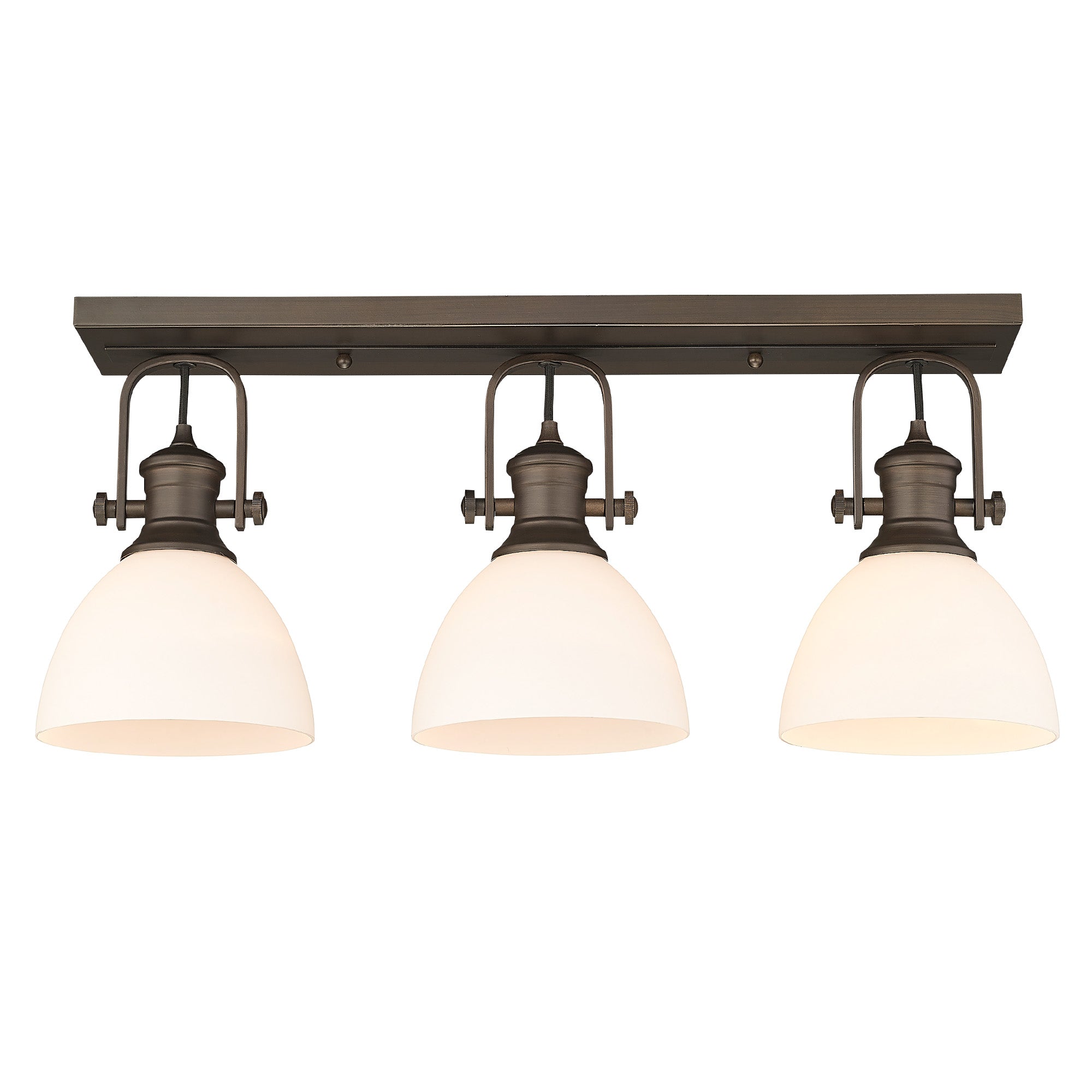 Yep by Golden Lighting Hines 3-light Semi-Flush Mount in Rubbed Bronze and Opal Glass - - Golden Lighting