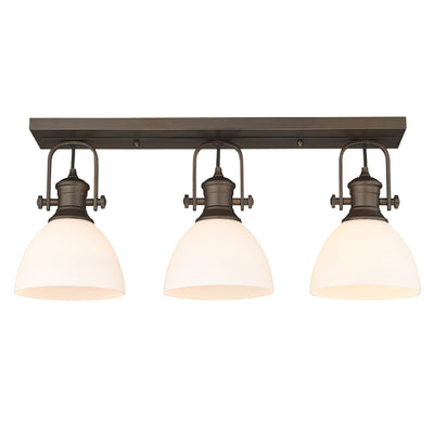 Yep by Golden Lighting Hines 3-light Semi-Flush Mount in Rubbed Bronze and Opal Glass - - Golden Lighting