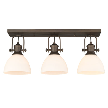 Yep by Golden Lighting Hines 3-light Semi-Flush Mount in Rubbed Bronze and Opal Glass - - Golden Lighting