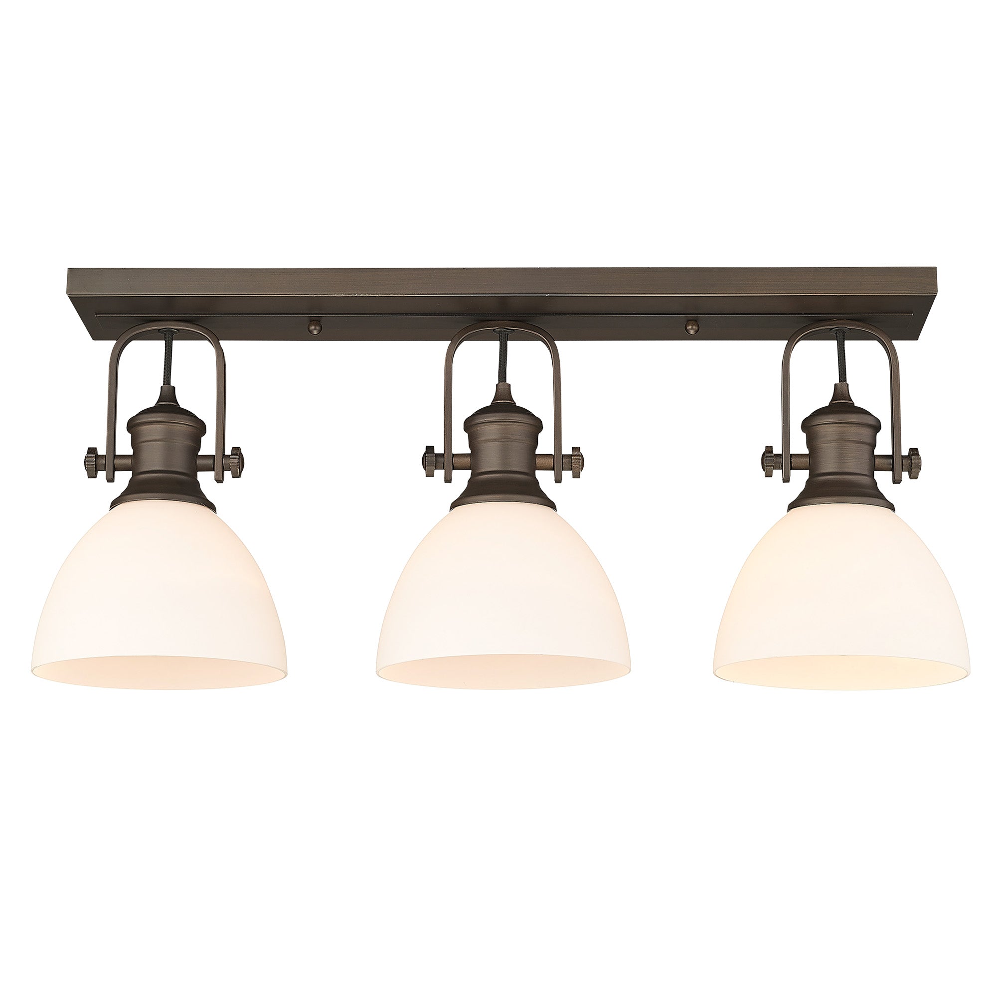 Hines 3-Light Semi-Flush in Rubbed Bronze with Opal Glass - - Golden Lighting