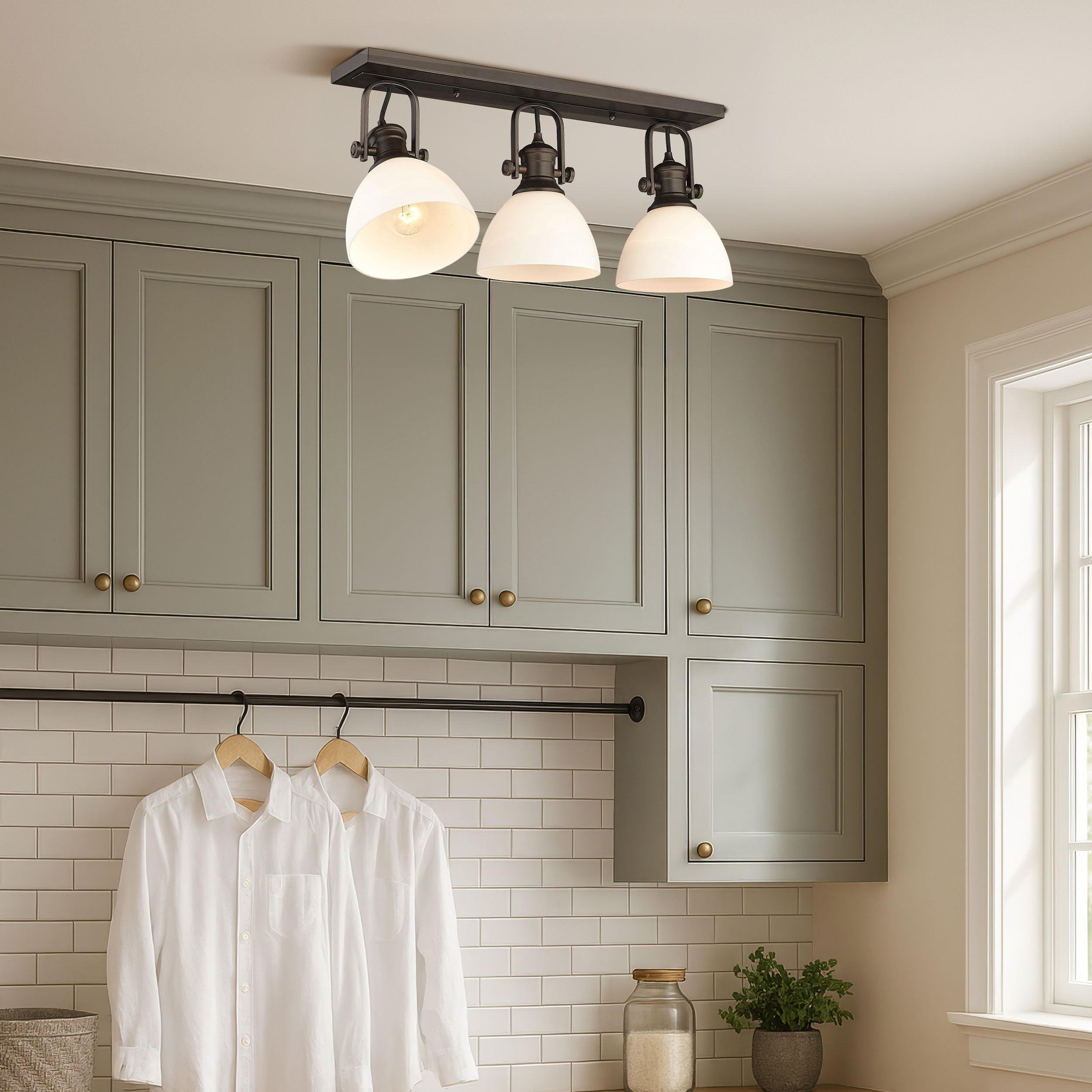 Yep by Golden Lighting Hines 3-light Semi-Flush Mount in Rubbed Bronze and Opal Glass