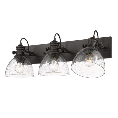 Yep by Golden Lighting Hines 3-light Semi-Flush Mount in Rubbed Bronze and Seeded Glass - - Golden Lighting
