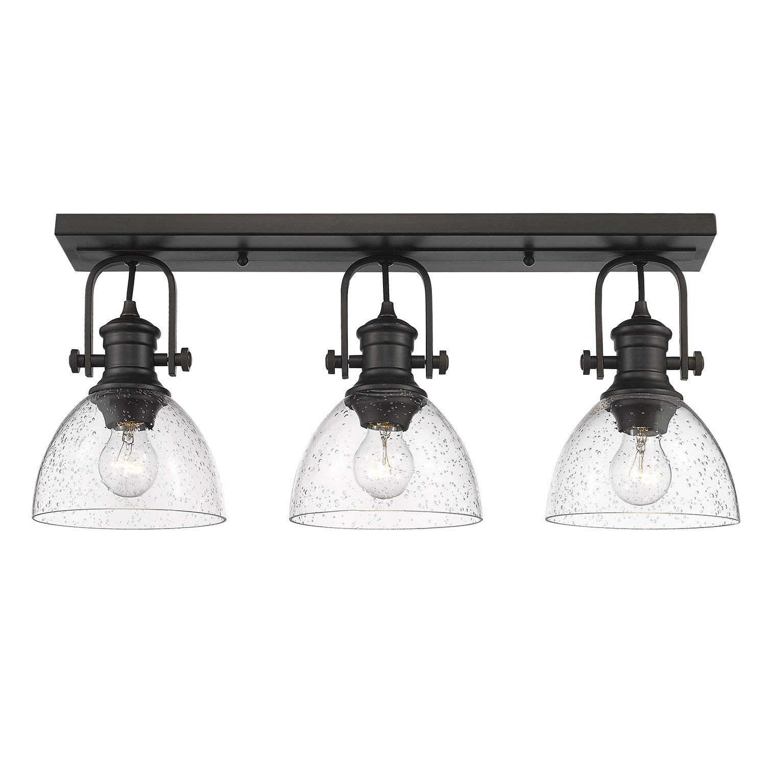 Yep by Golden Lighting Hines 3-light Semi-Flush Mount in Rubbed Bronze and Seeded Glass - - Golden Lighting