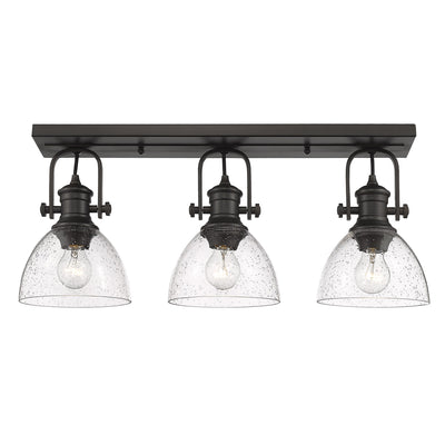 Yep by Golden Lighting Hines 3-light Semi-Flush Mount in Rubbed Bronze and Seeded Glass - - Golden Lighting