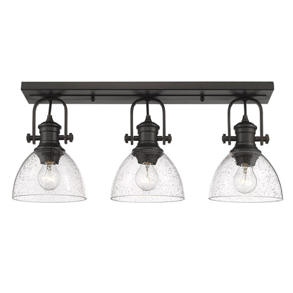 Yep by Golden Lighting Hines 3-light Semi-Flush Mount in Rubbed Bronze and Seeded Glass - - Golden Lighting