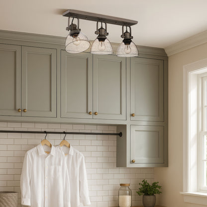 Yep by Golden Lighting Hines 3-light Semi-Flush Mount in Rubbed Bronze and Seeded Glass