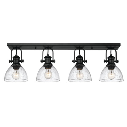 Hines 4 Light Semi-Flush in Matte Black with Seeded Glass Shade - - Golden Lighting