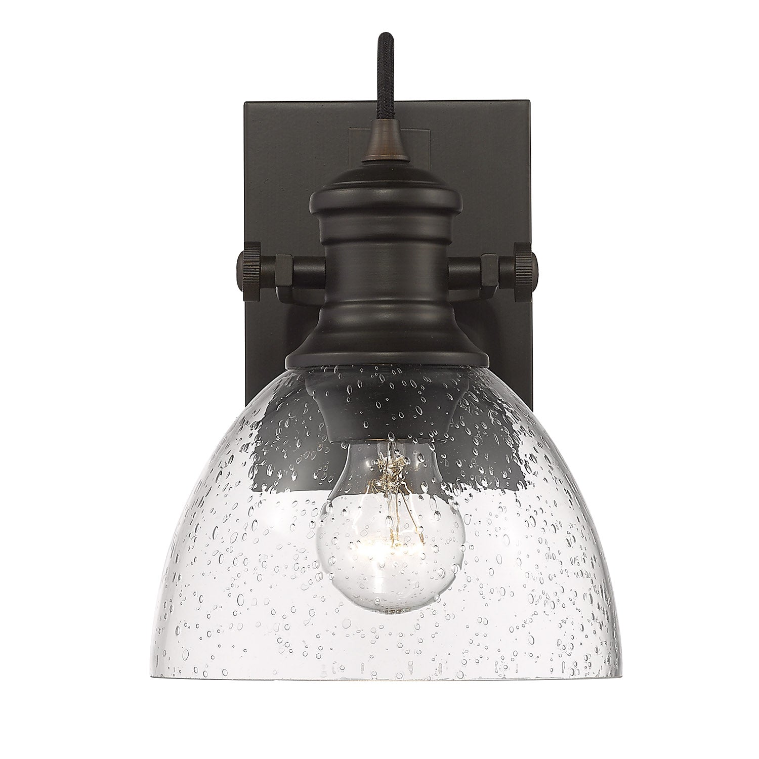 Yep by Golden Lighting Hines 1-light Vanity in Rubbed Bronze and Seeded Glass - - Golden Lighting
