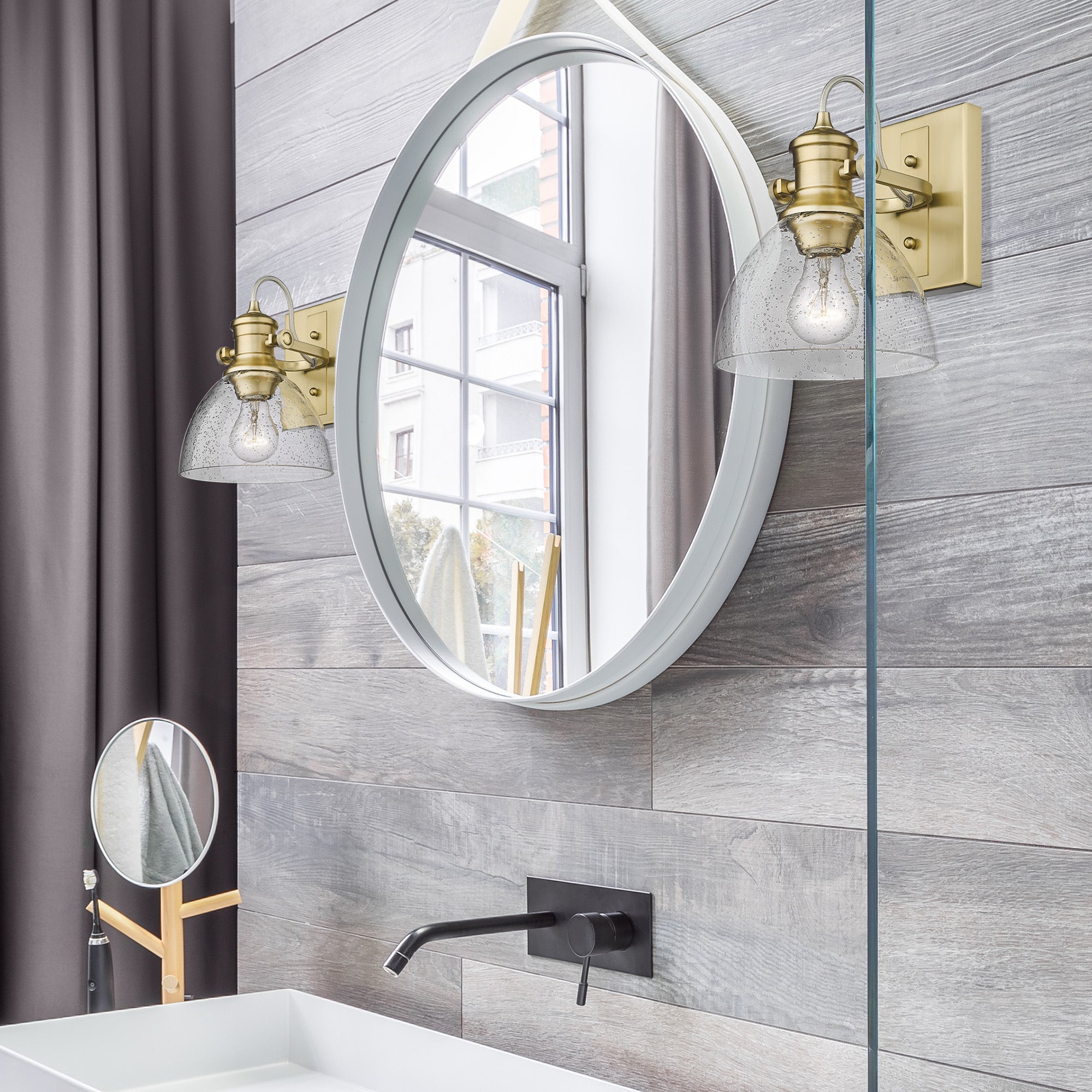 Hines BCB 1 Light Bath Vanity in Brushed Champagne Bronze with Seeded Glass Shade - Default Title - Golden Lighting