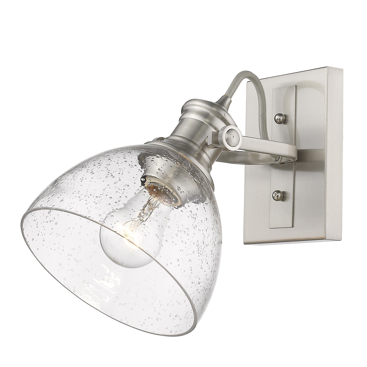 Hines 1-Light Bath Vanity in Pewter with Seeded Glass - Default Title - Golden Lighting