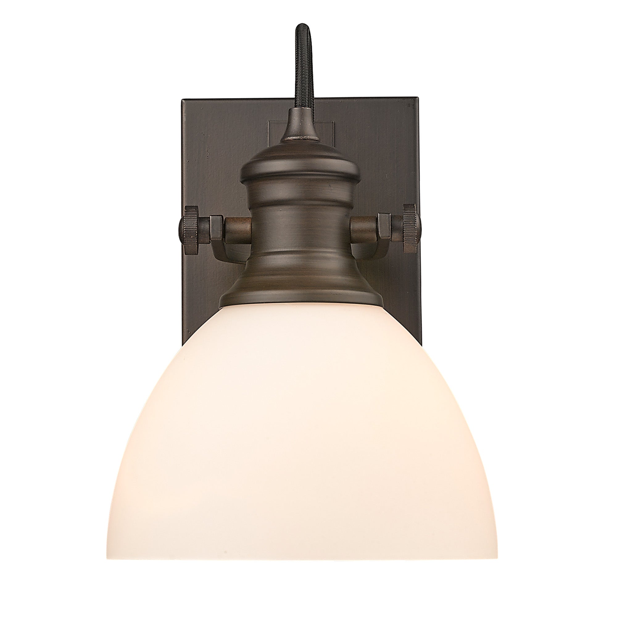 Hines 1-Light Bath Vanity in Rubbed Bronze with Opal Glass - Default Title - Golden Lighting