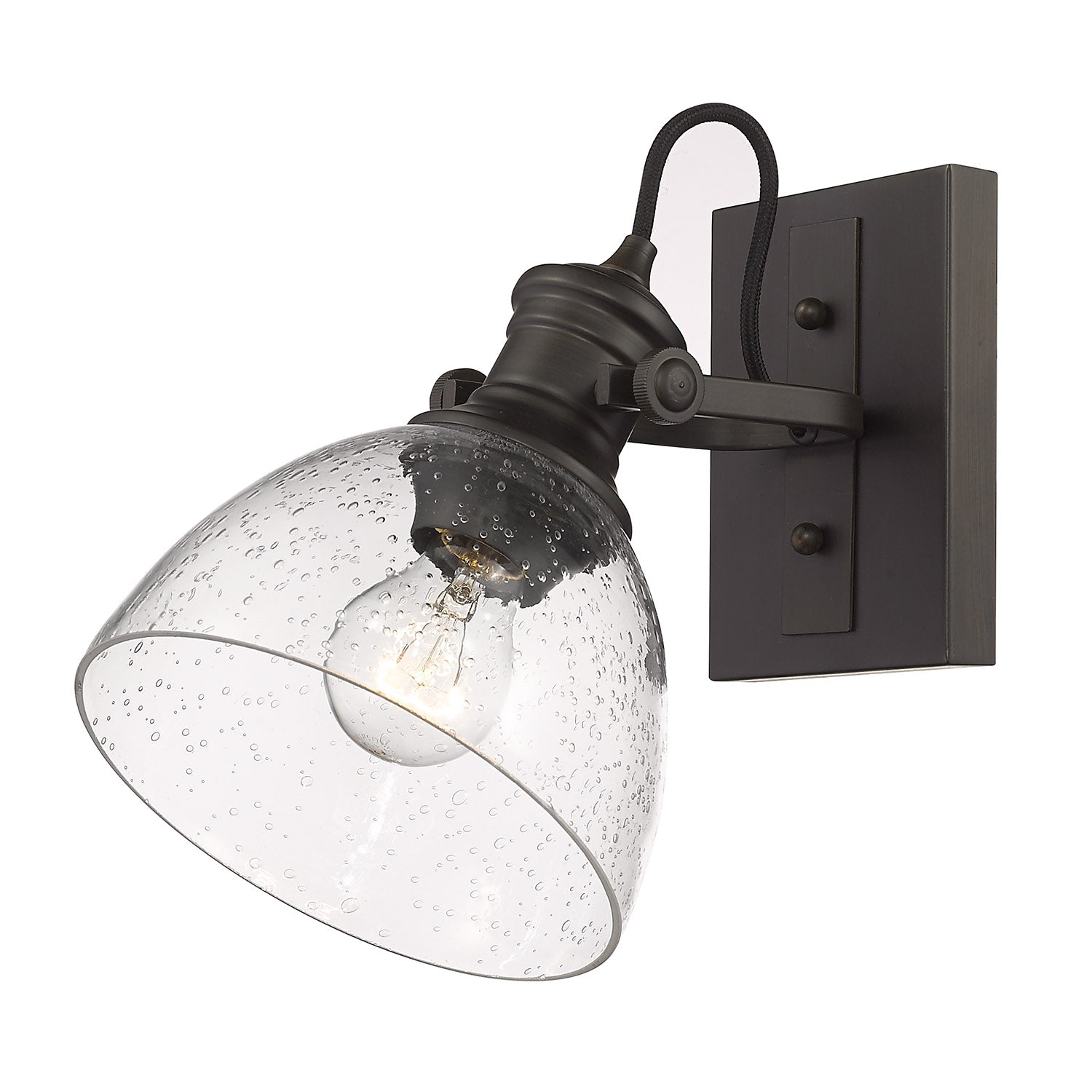 Yep by Golden Lighting Hines 1-light Vanity in Rubbed Bronze and Seeded Glass