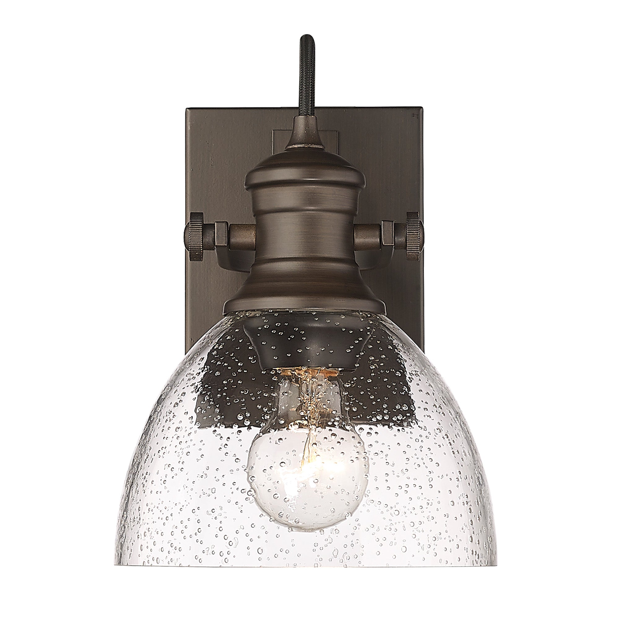 Hines 1-Light Bath Vanity in Rubbed Bronze with Seeded Glass - Default Title - Golden Lighting