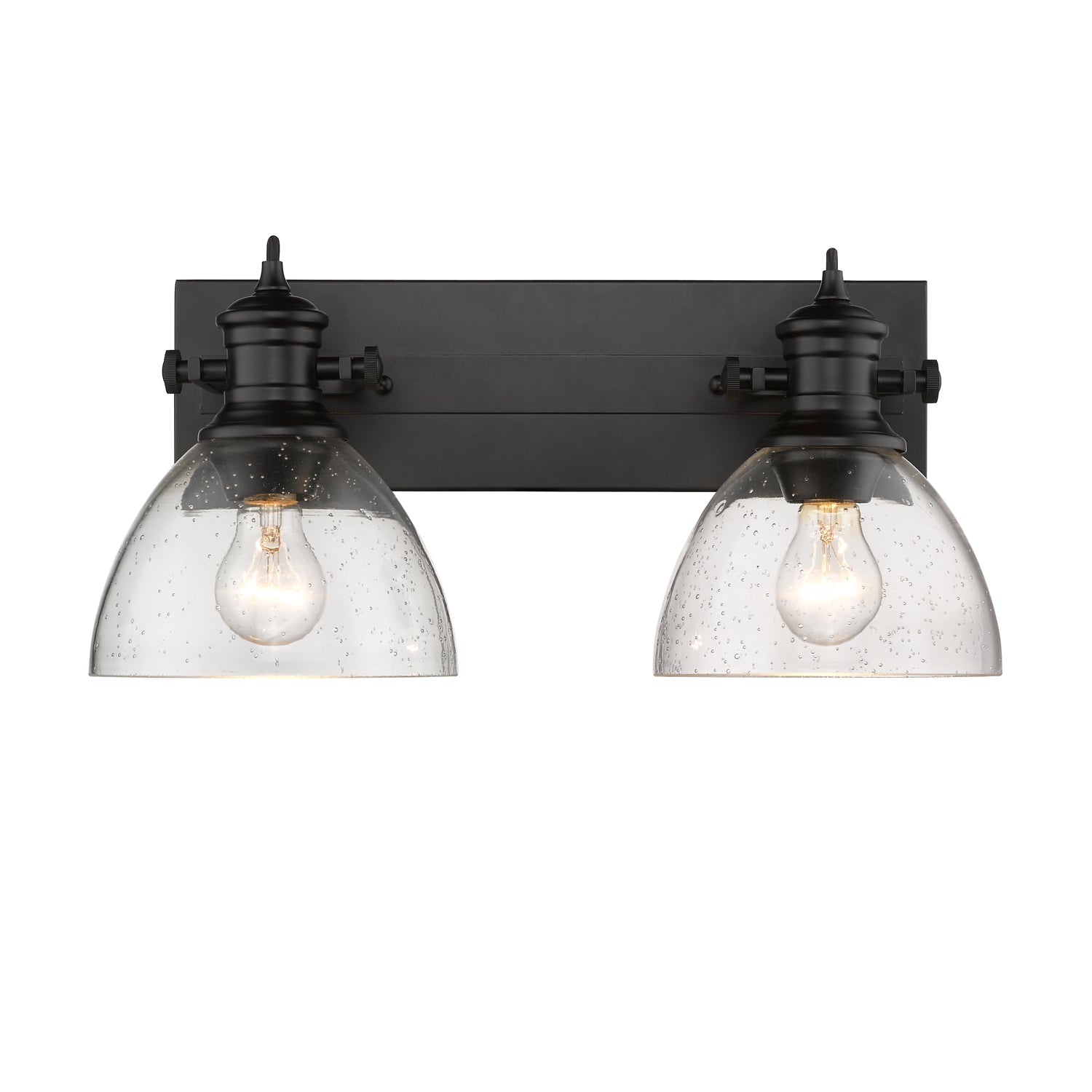 Yep by Golden Lighting Hines 2-light Vanity in Matte Black and Seeded Glass - - Golden Lighting