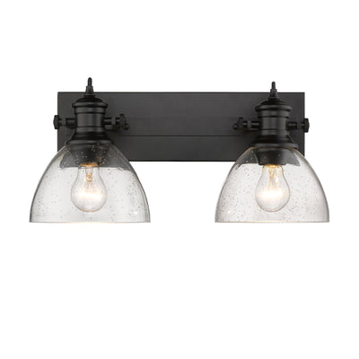 Yep by Golden Lighting Hines 2-light Vanity in Matte Black and Seeded Glass - - Golden Lighting