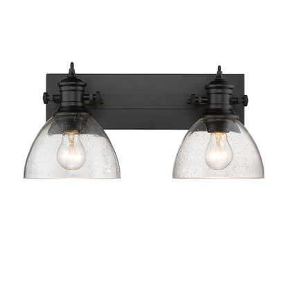 Yep by Golden Lighting Hines 2-light Vanity in Matte Black and Seeded Glass - - Golden Lighting