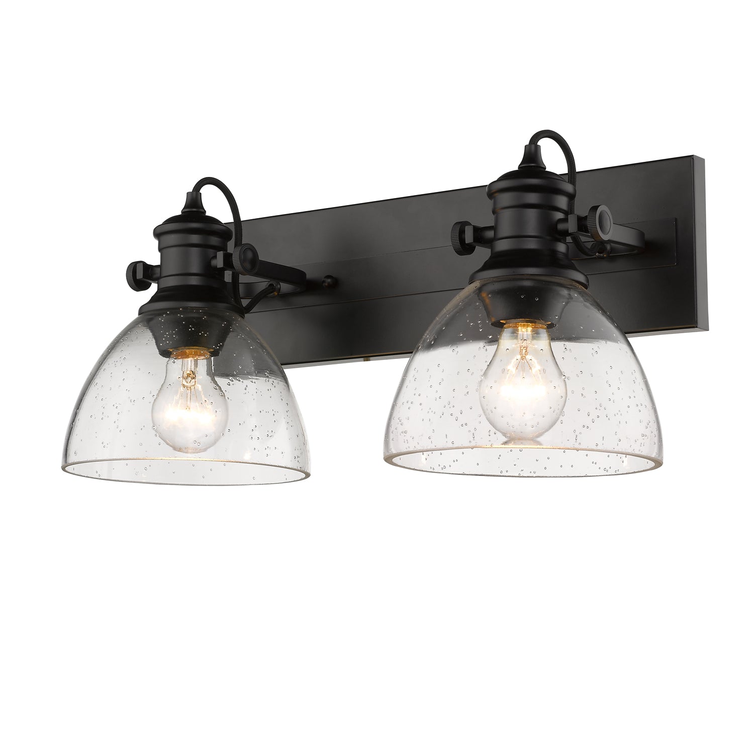 Yep by Golden Lighting Hines 2-light Vanity in Matte Black and Seeded Glass - - Golden Lighting