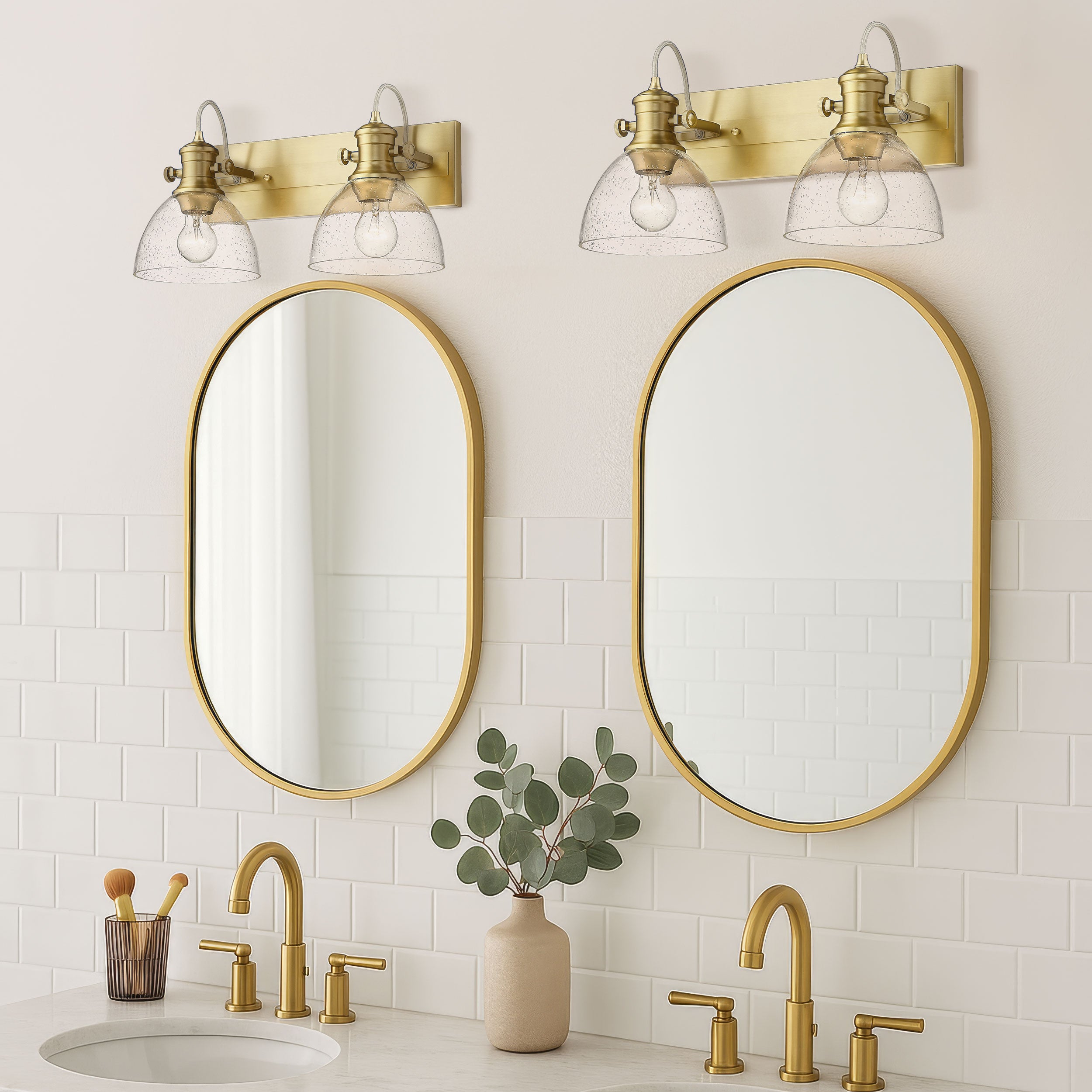 Yep by Golden Lighting Hines 2-light Vanity in Brushed Champagne Brass and Seeded Glass - Default Title - Golden Lighting