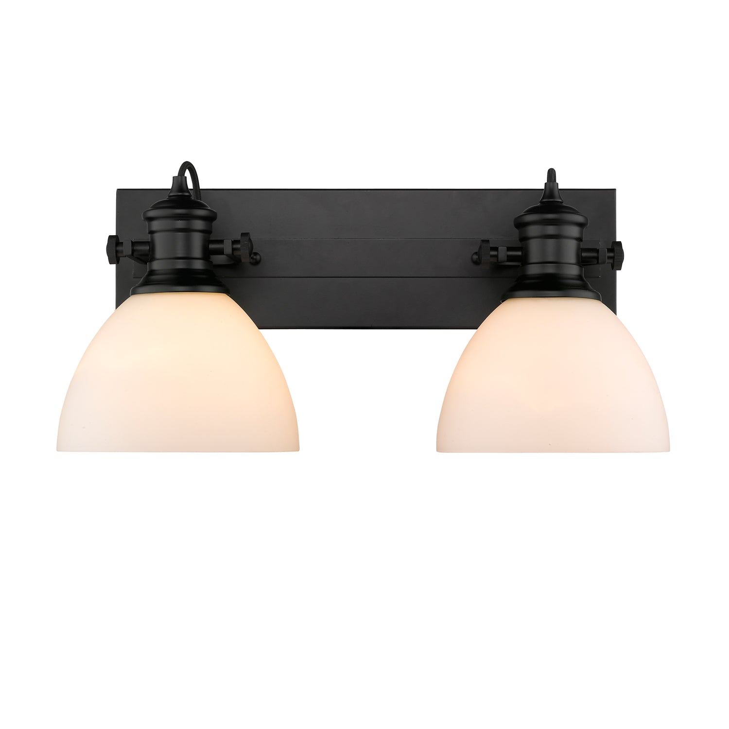 Hines 2-Light Bath Vanity in Matte Black with Opal Glass - - Golden Lighting