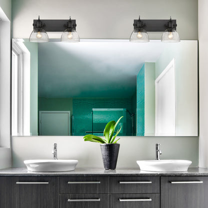 Hines 2-Light Bath Vanity in Matte Black with Seeded Glass - Default Title - Golden Lighting