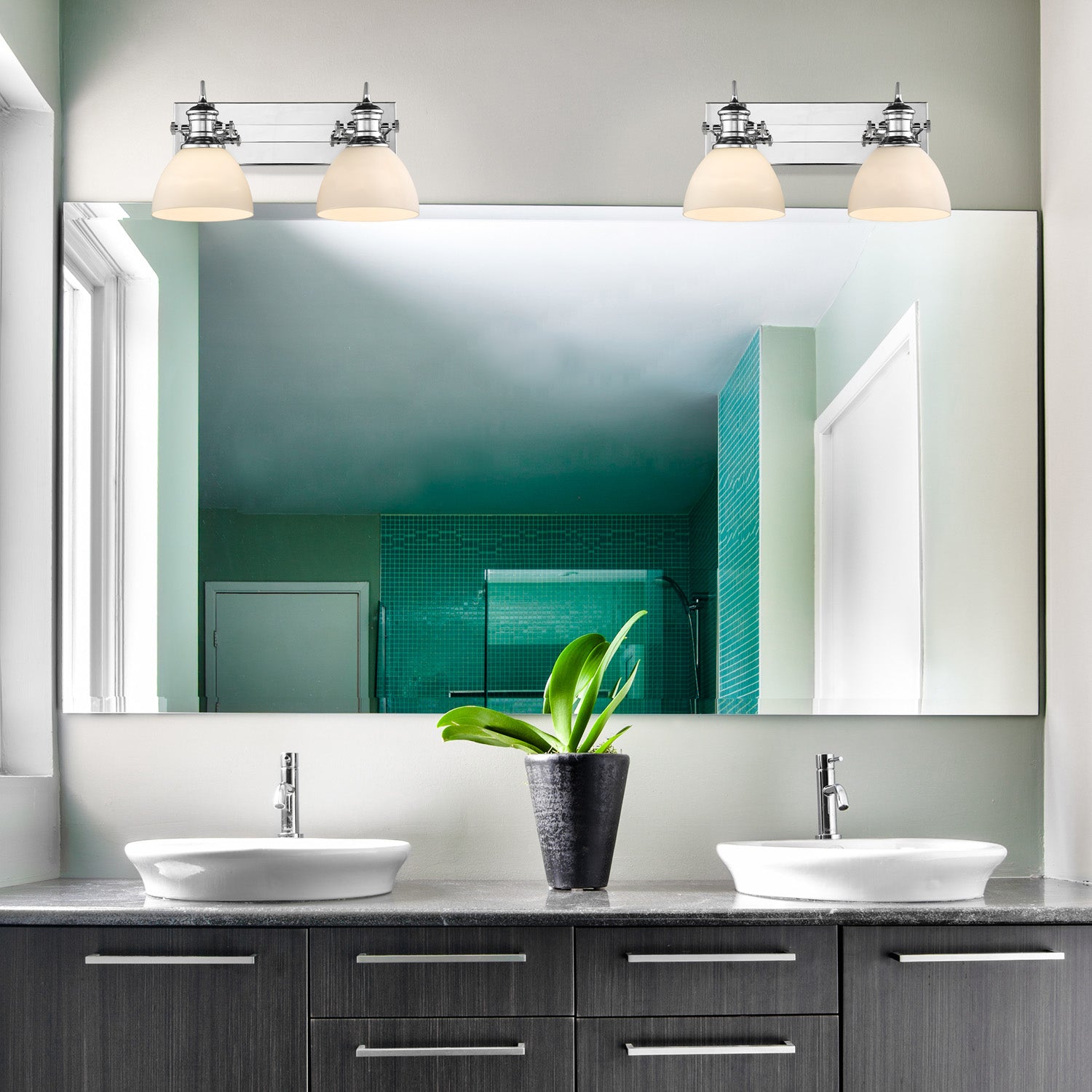 Yep by Golden Lighting Hines 2-light Vanity in Chrome and Opal Glass