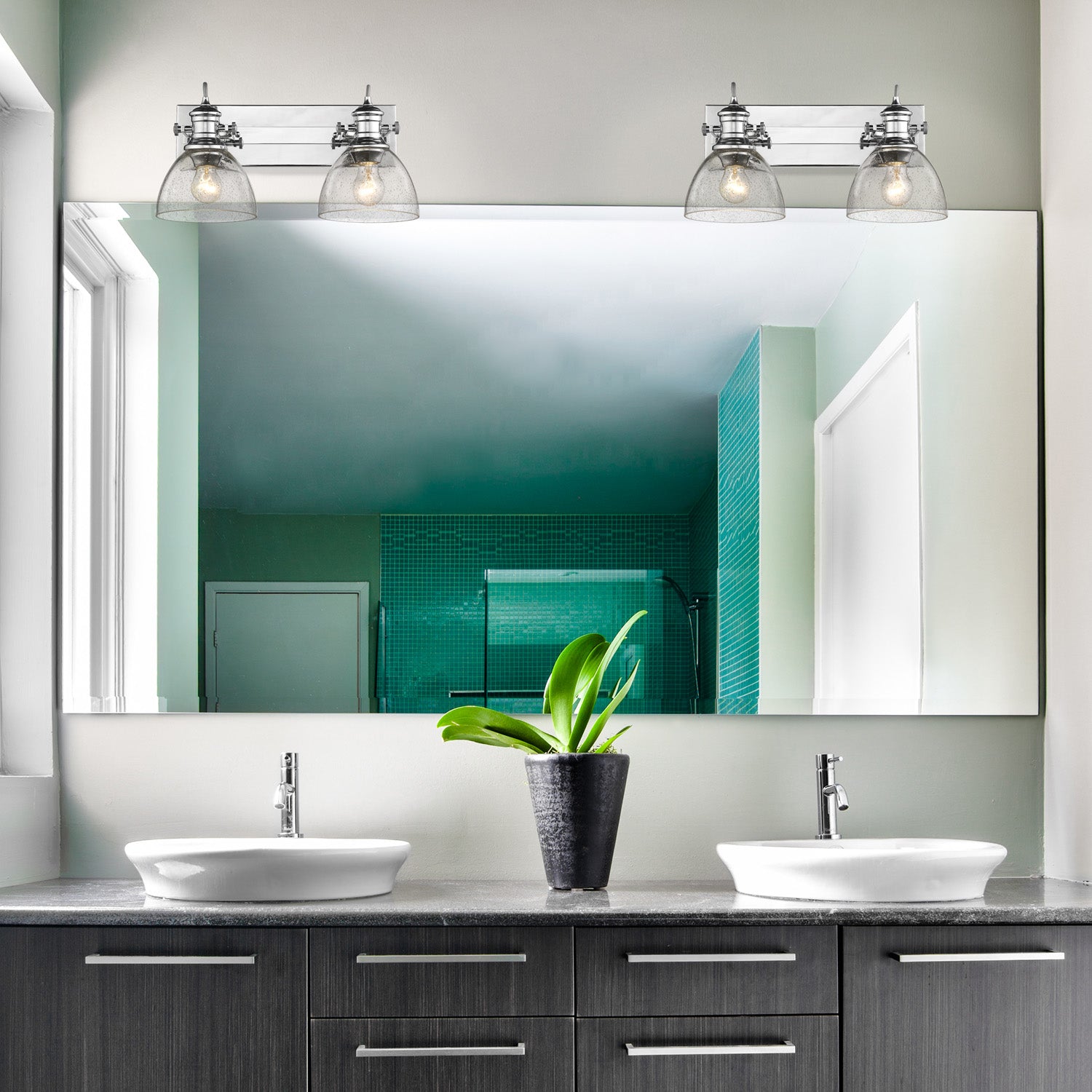 Yep by Golden Lighting Hines 2-light Vanity in Chrome and Seeded Glass