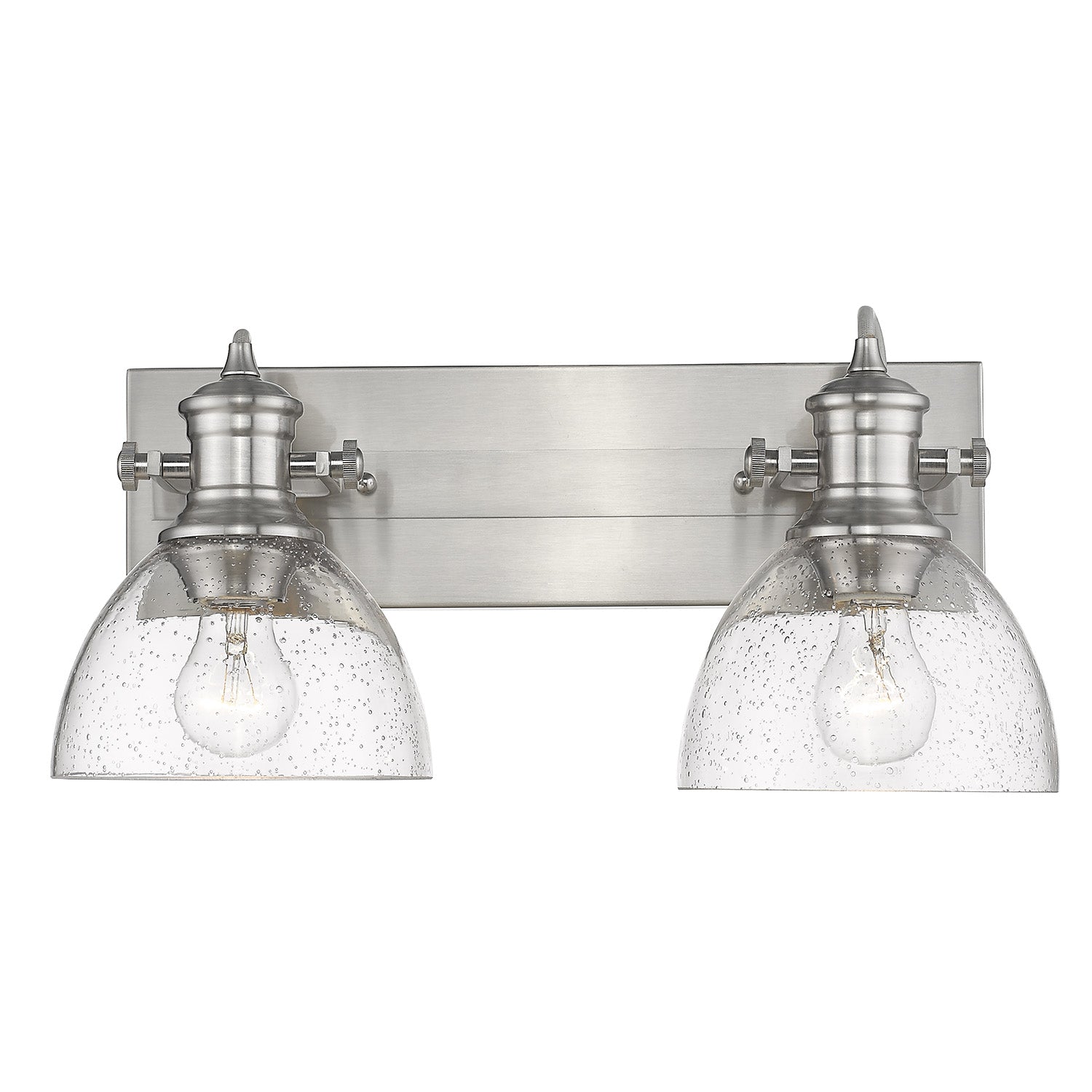 Hines 2-Light Bath Vanity in Pewter with Seeded Glass - - Golden Lighting