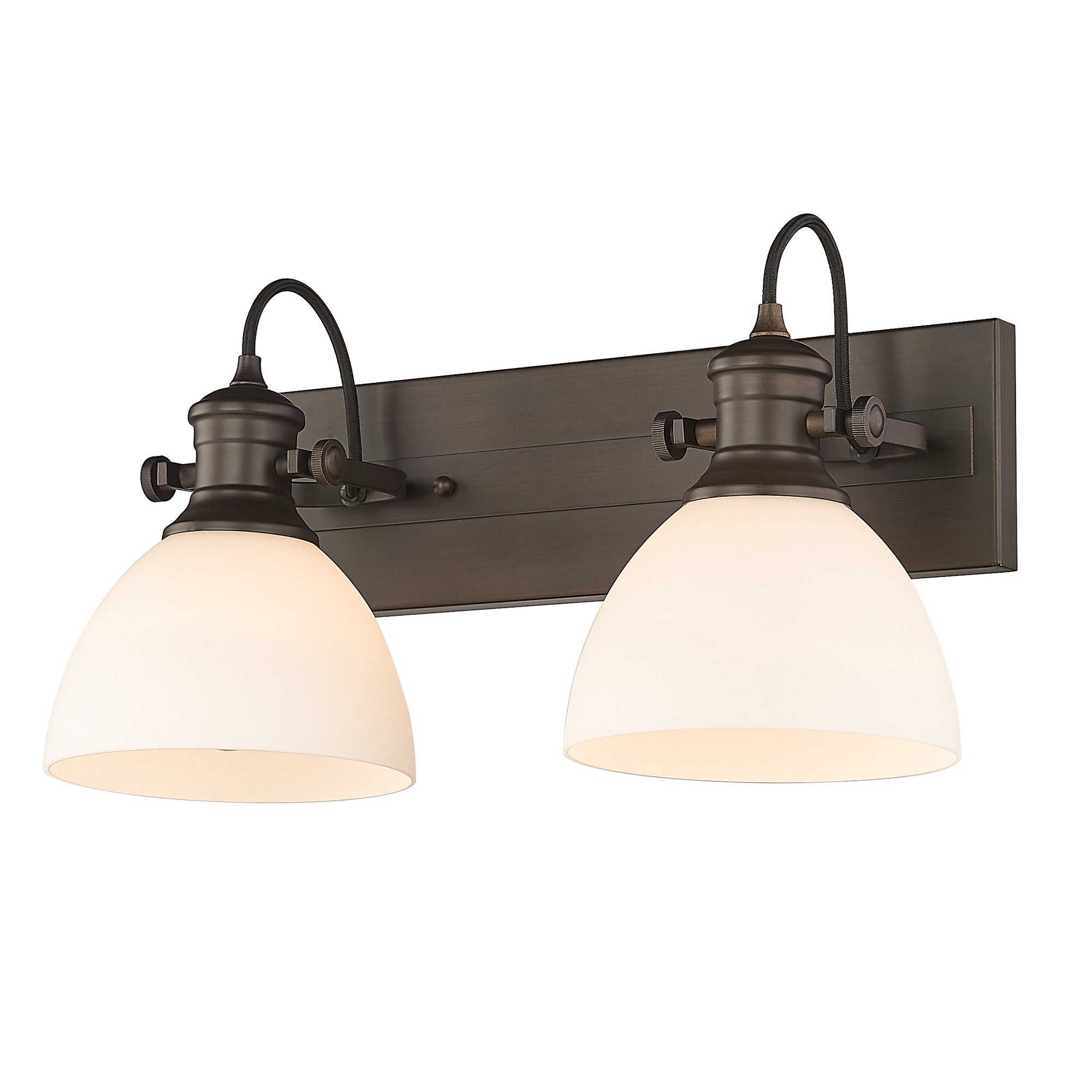 Hines 2-Light Bath Vanity in Rubbed Bronze with Opal Glass - - Golden Lighting
