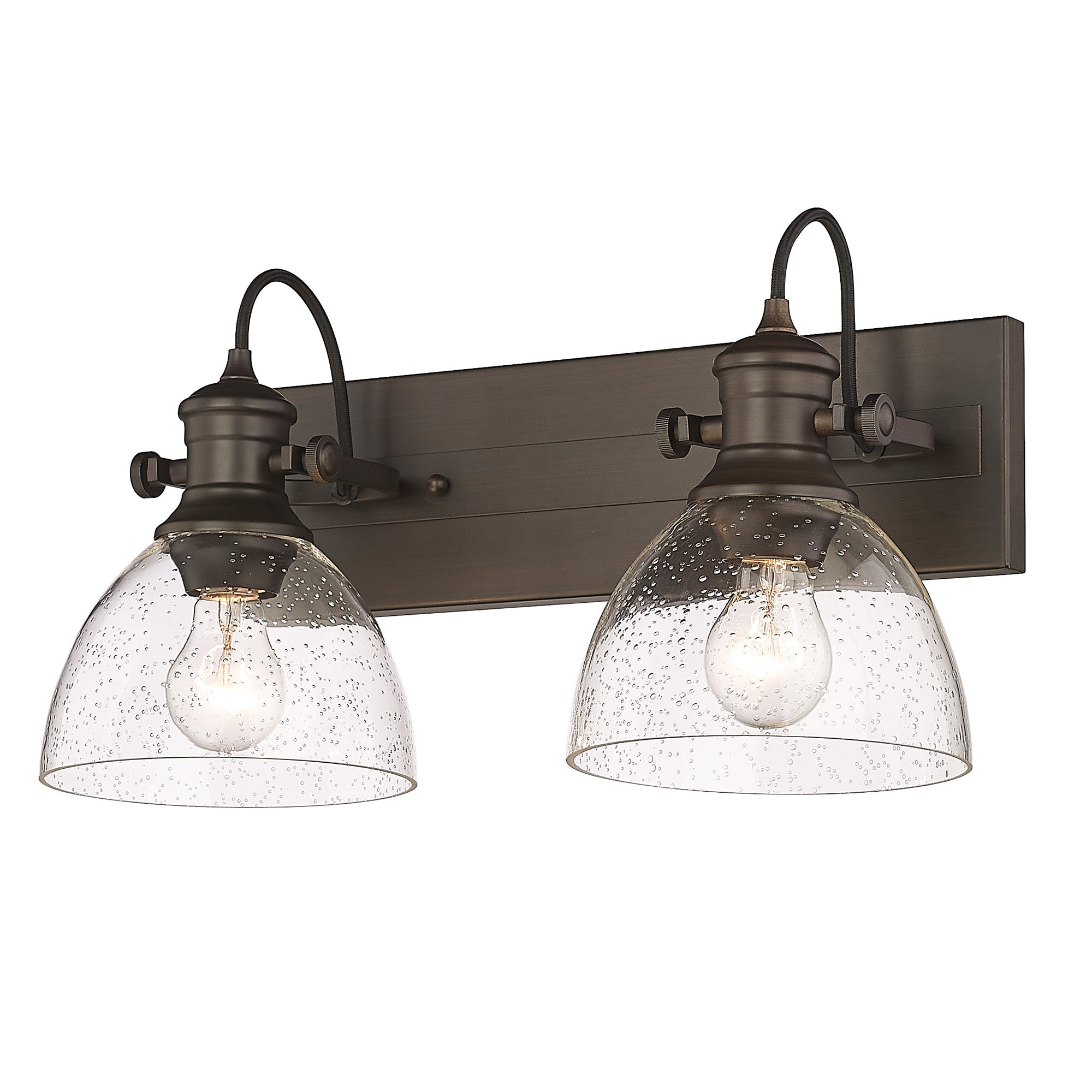 Hines 2-Light Bath Vanity in Rubbed Bronze with Seeded Glass - - Golden Lighting