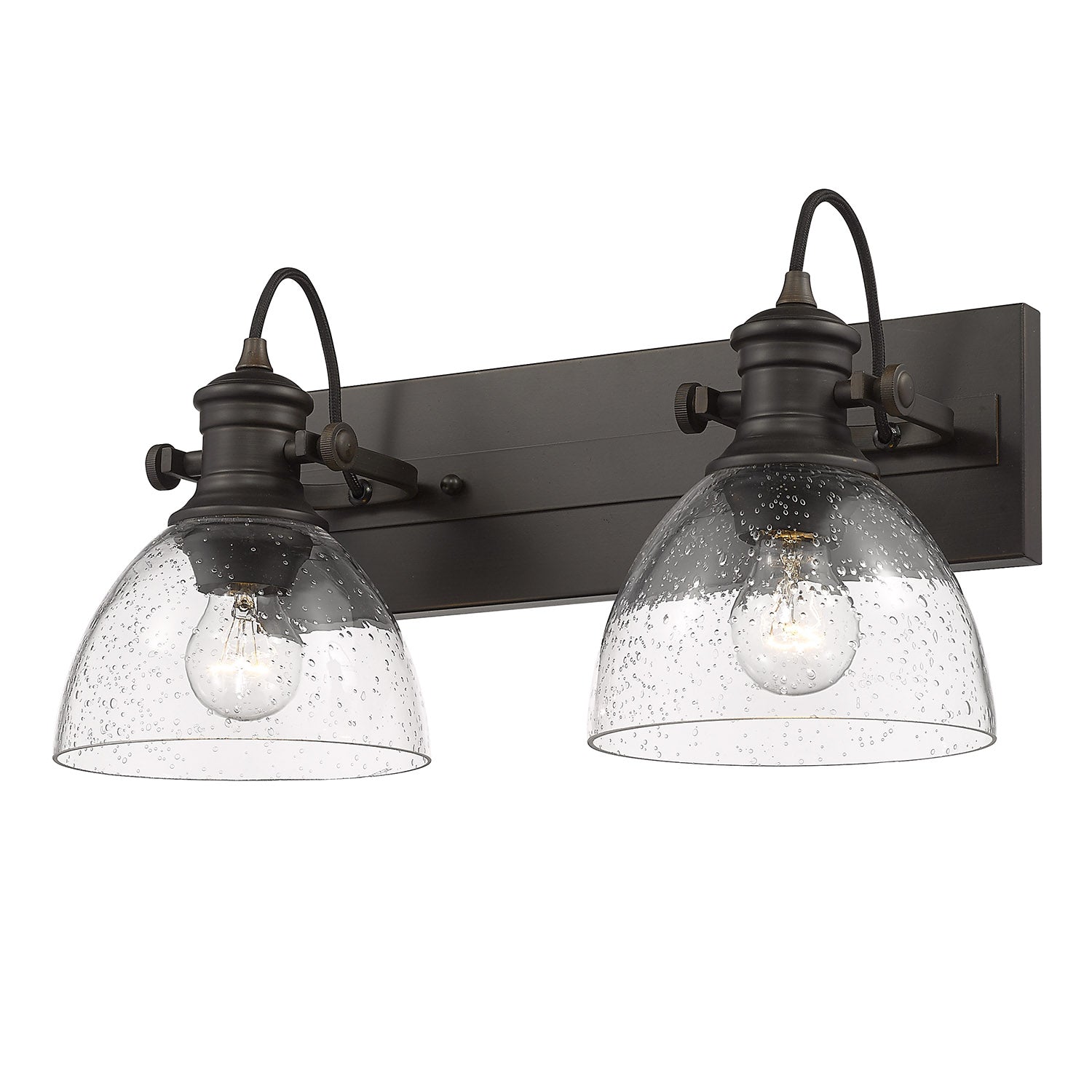 Yep by Golden Lighting Hines 2-light Vanity in Rubbed Bronze and Seeded Glass