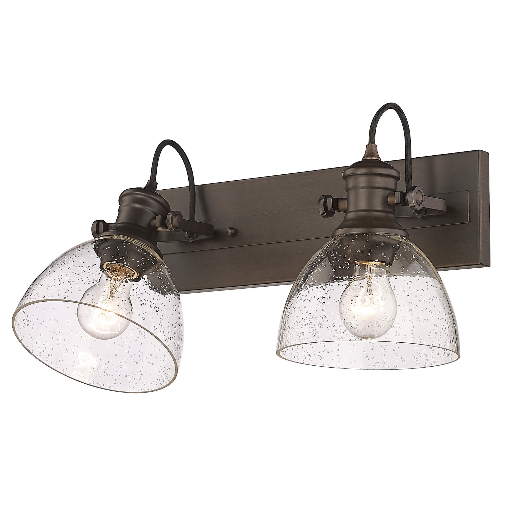 Hines 2-Light Bath Vanity in Rubbed Bronze with Seeded Glass - Default Title - Golden Lighting