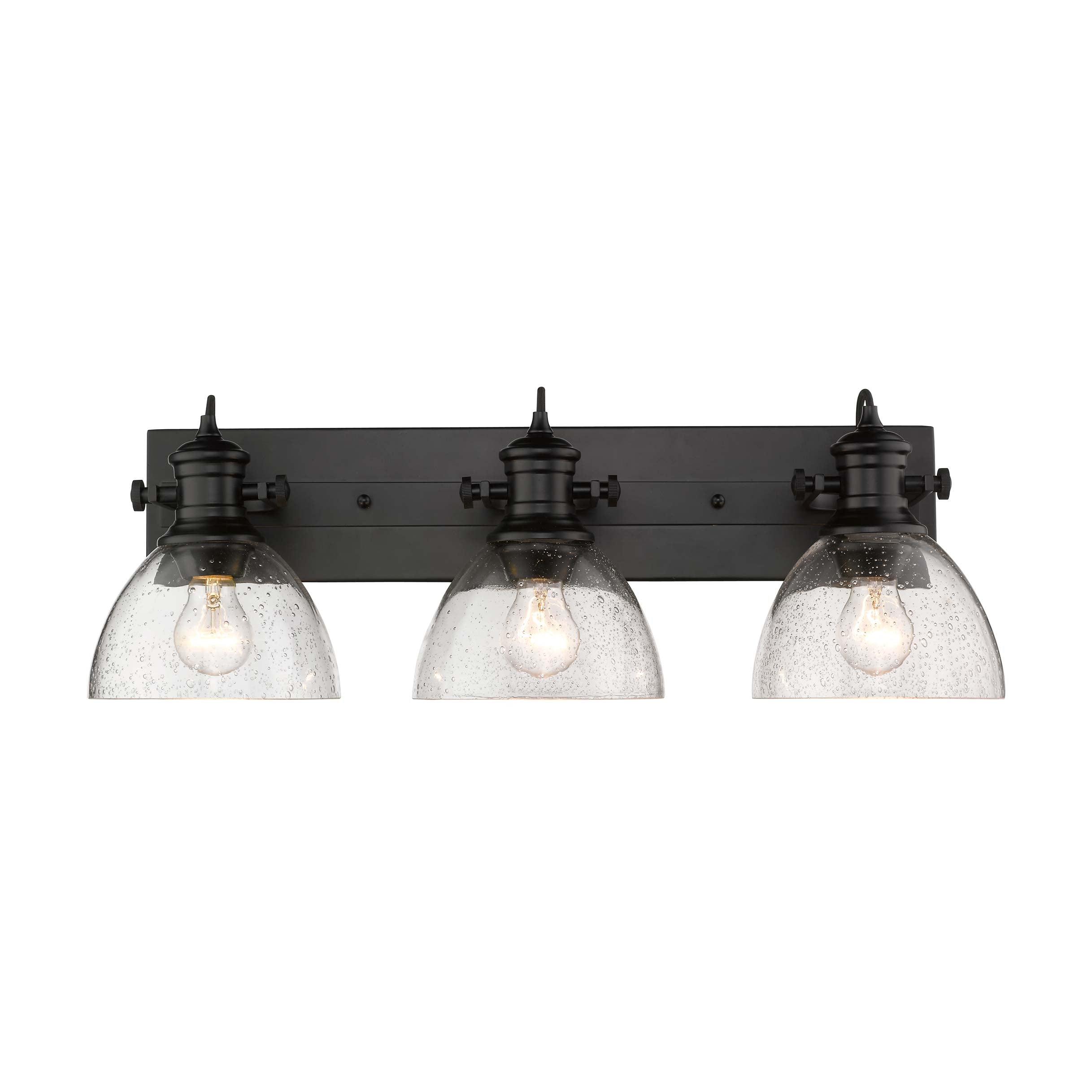 Yep by Golden Lighting Hines 3-light Vanity in Matte Black and Seeded Glass - - Golden Lighting