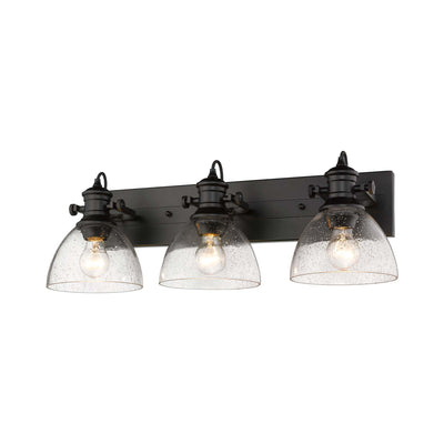 Yep by Golden Lighting Hines 3-light Vanity in Matte Black and Seeded Glass - - Golden Lighting